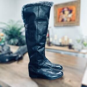 Aldo Black Leather Over The Knee Boots Faux Fur Lined Size 6.5